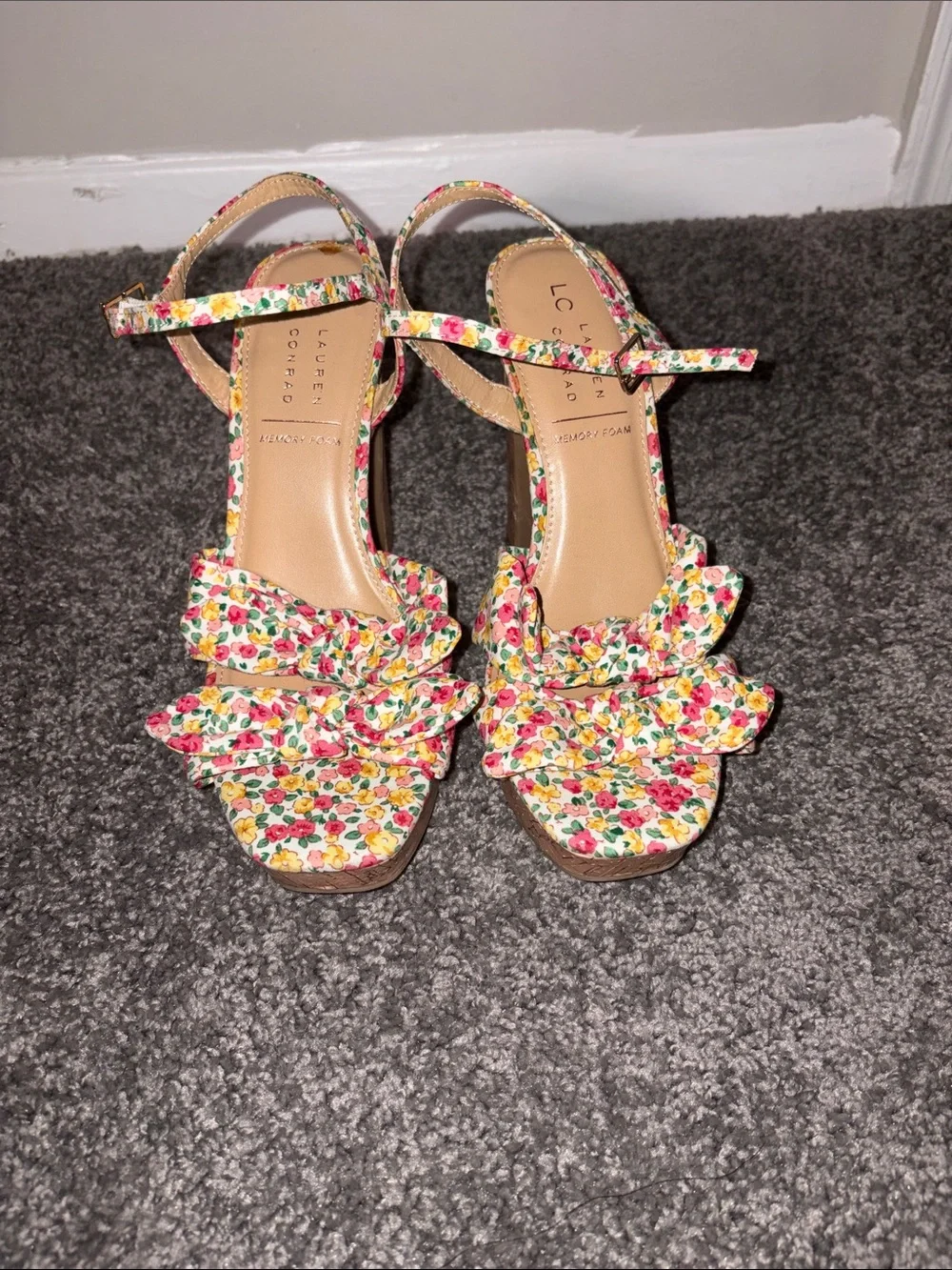 LC Lauren Conrad Floral Platform Sandals - Yellow, Pink, Green